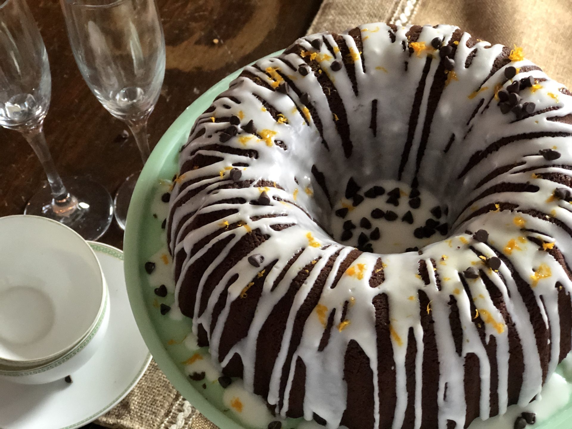 Orange Liquor Double Chocolate Bundt Cake from Farmwife Feeds, fudgy with a hint of orange flavor that makes it perfect with Mimosas for a girls breakfast! #recipe #coffeecake #triplesec #chocolate