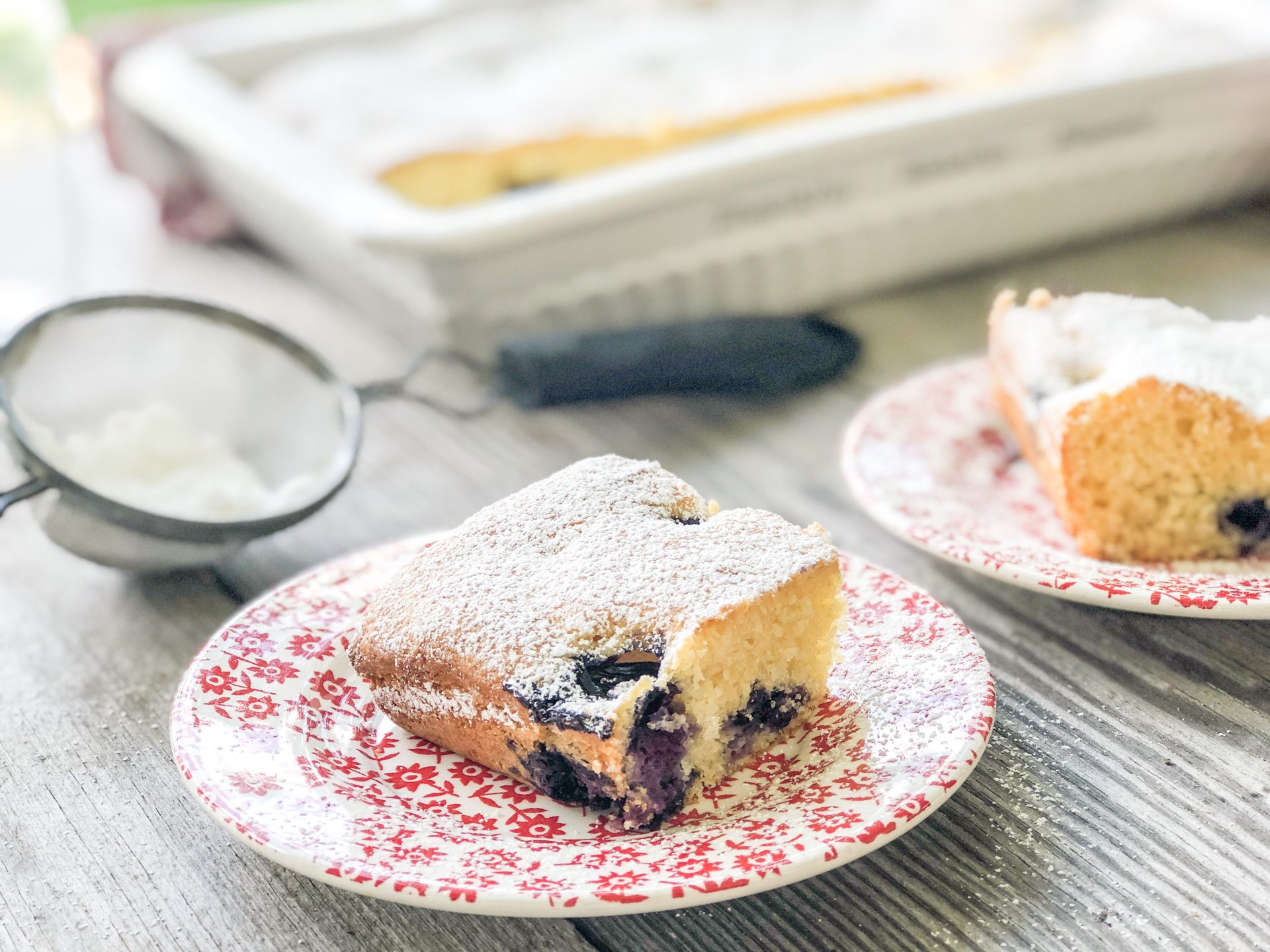 Easy Blueberry Cream Cheese Cake from Farmwife Feeds is super simple as a coffee cake or a dessert. #blueberry #cake #coffeecake #blueberries #recipe